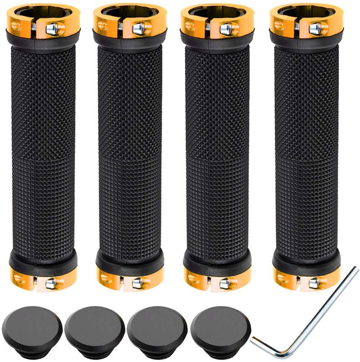 Dailygoody - Professionele Fietsstuurgrepen - Antislip Fietshandvatten - Dubbele Vergrendeling - Gouden - Mountainbike-Handgrepen - Comfort en grip vo