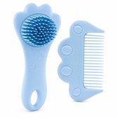 Baby Haarborstel & Kam Set Blauw – Zachte Siliconen Massageborstel voor Baby’s en Peuters