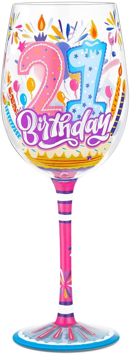 Dailygoods - Dailygoody - Handgeschilderde Wijnglas - Gepersonaliseerd Cadeau - 15oz - Uniek Design - 21e Verjaardagscadeau - Voor Beste Vriend - Thuisgebruik