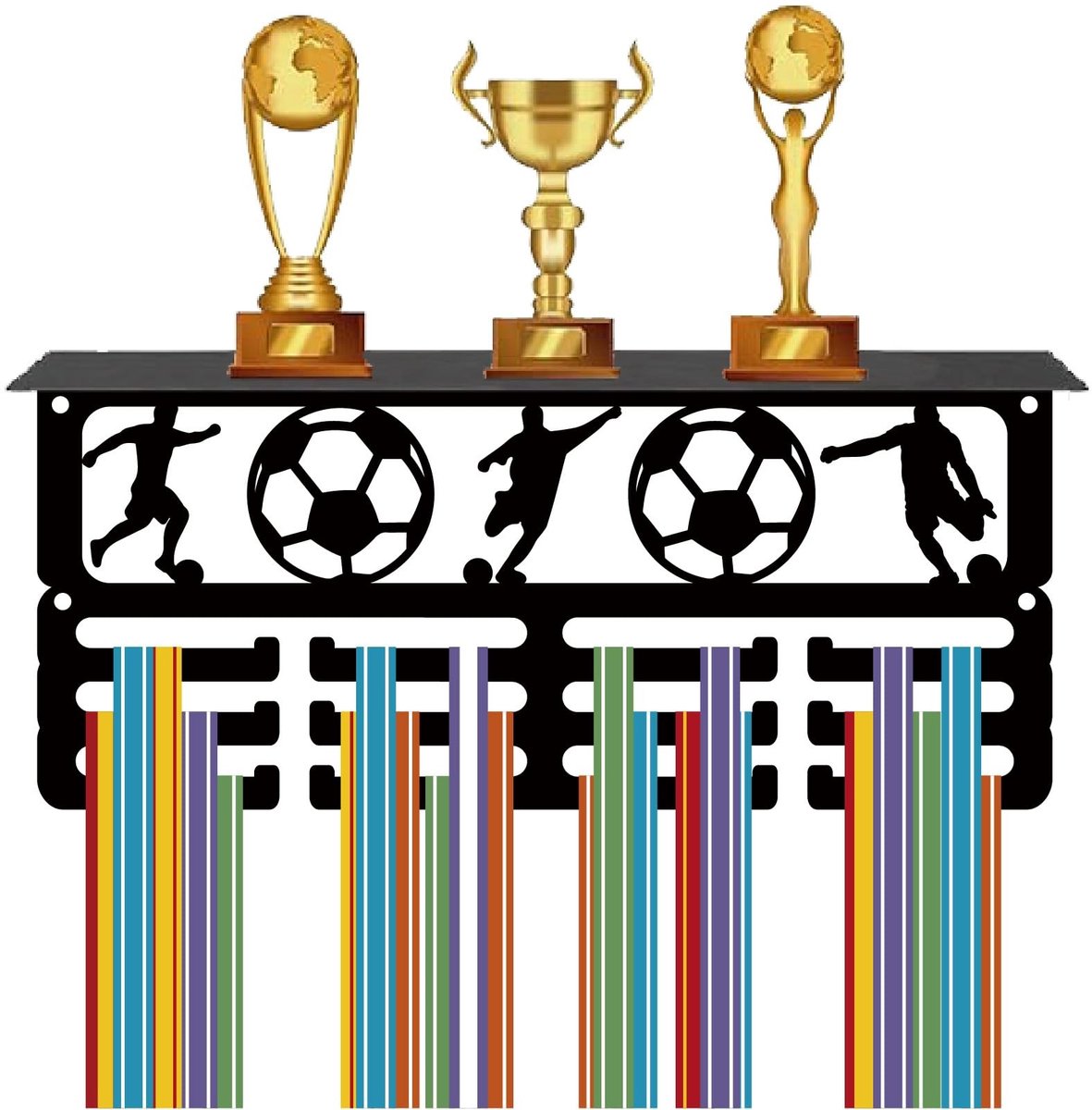 Dailygoody - OmGoods - Dailygoody - Voetbal trofee - Medaille display - Muurmontage - Zwart - Hanger voor medailles - Organiseer je sportprijzen - Geschikt voor vrouwen