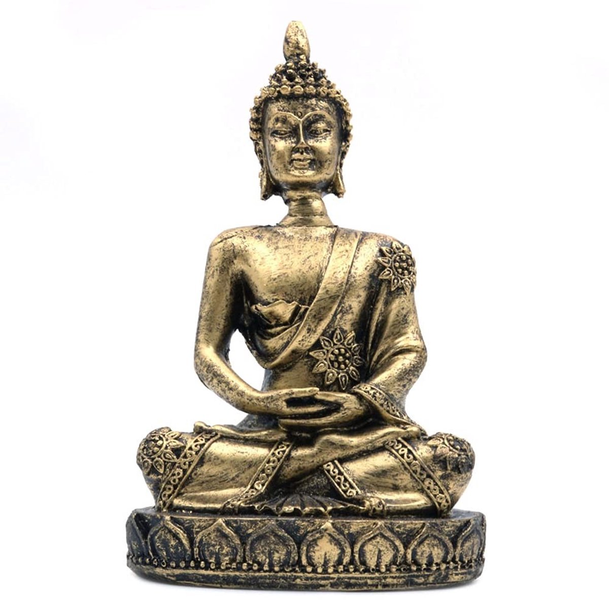 Dailygoody - Boeddha standbeeld - Antiek messing - Hand gesneden - Decoratie - Meditatie beeldje - Sfeer in huis - Zandsteen