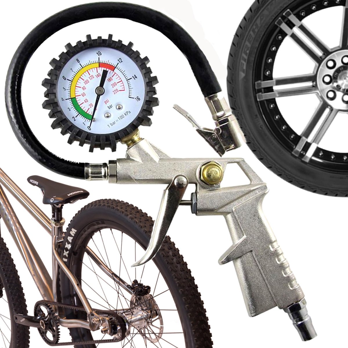 Dailygoody - Multifunctionele Bandenpomp met Manometer - 220 PSI voor Auto's, Motoren en Fietsen