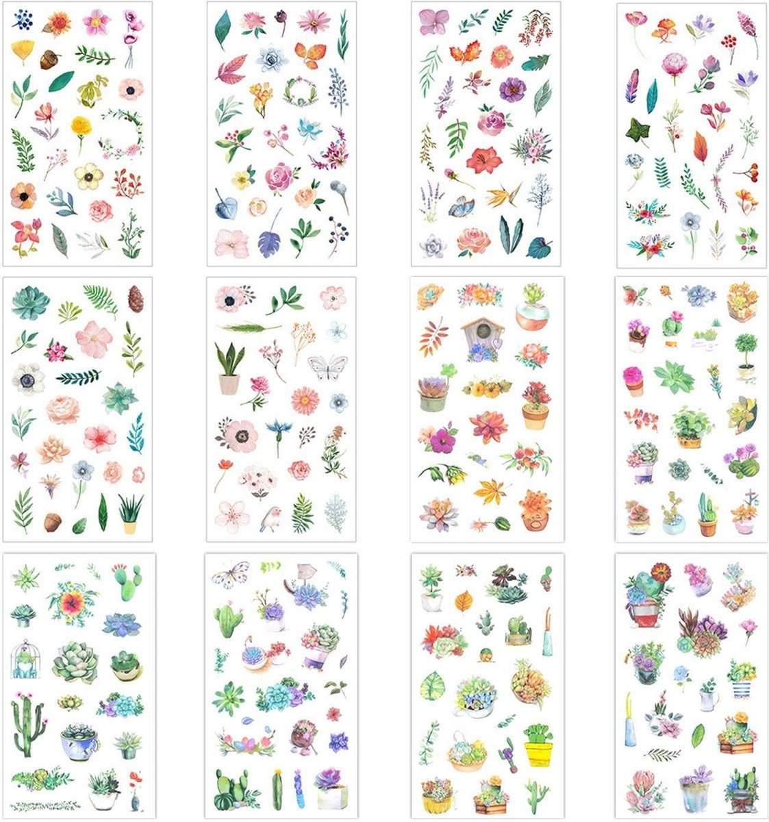 Dailygoody - Aesthetic Plant Stickers - Multicolor Bloemen - DIY Decoratie - 12 Stuks - Creatieve Versiering - Stickers - Geschikt voor Projecten - Mu