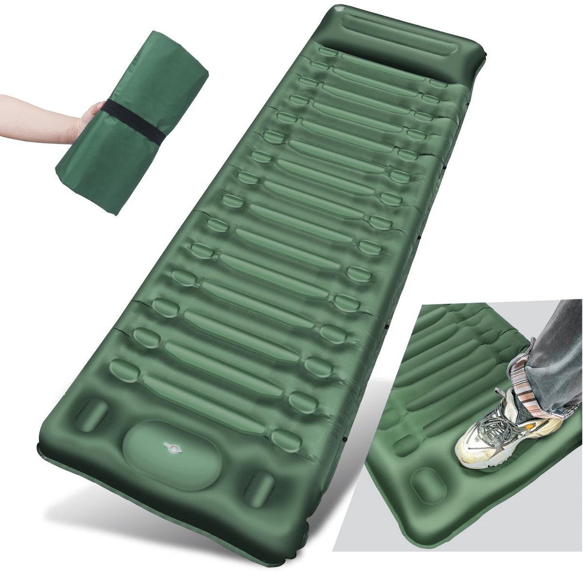 Dailygoody - OmGoods - Dailygoody - Campingmat - Isolatiemat met voetperspomp - Comfortabel en duurzaam - Groen - Outdoor slaapmat - Geschikt voor wandelen en reizen - 200x65cm