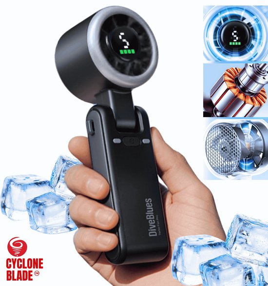 High-Speed Handventilator USB-C 4000mAh Lithium-ion 12u Ventilator Draagbaar 5 Snelheden Cyclone Airflow