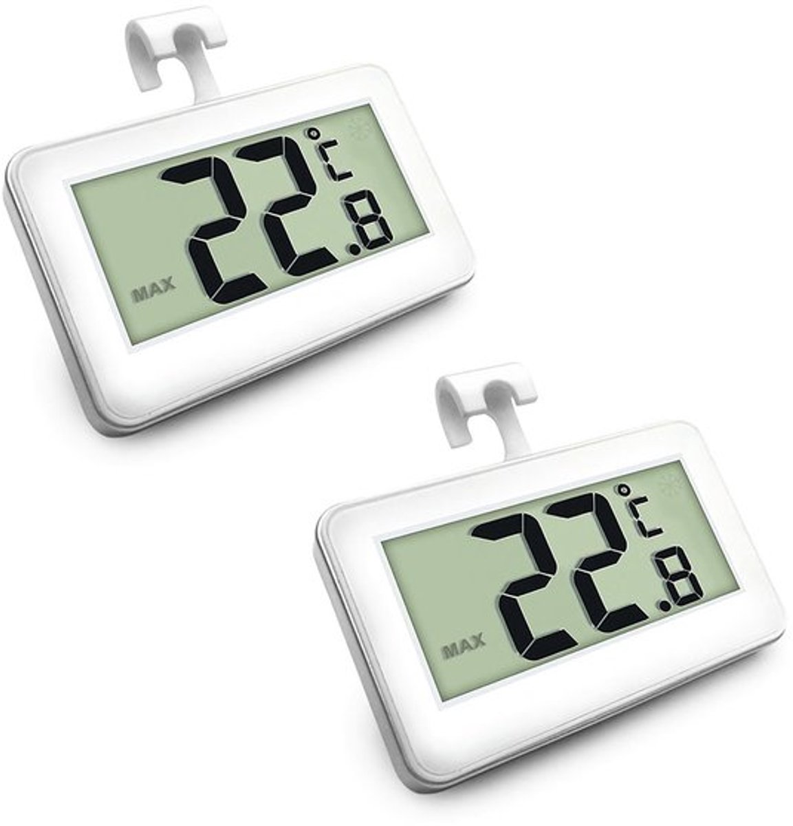 2 stuks koelkastthermometers, digitale thermometer, gemakkelijk af te lezen lcd-scherm, perfect voor gebruik binnenshuis, thuis, restaurants, bars en cafés (wit)