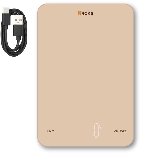 BRCKS Digitale Keukenweegschaal - Tot 10kg - 1g Precisie - USB-C Oplaadbaar - Weegschaal Keuken - Tarra & Geheugen - Soft Beige