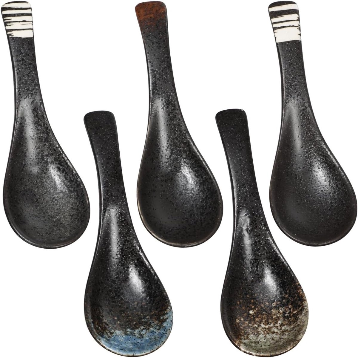 Set van 5 Keramische Soeplepels - Japanse en Chinese Soeplepels voor Rijst en Serveerdoeleinden - Retro Porseleinen Lepels voor Creatief Tafelen