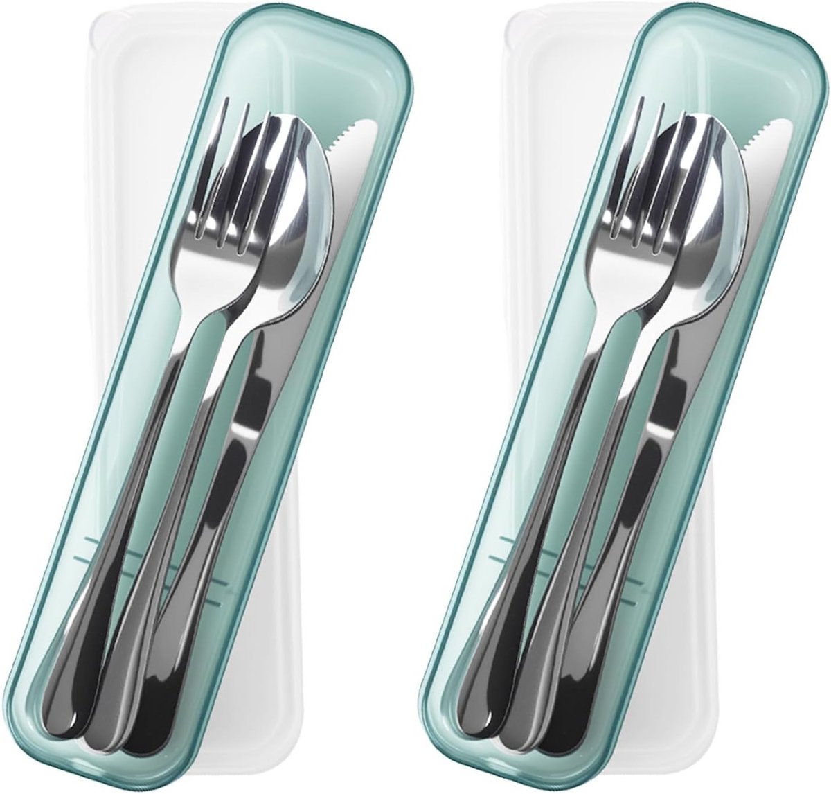 Campingservies set voor 2 personen, roestvrijstalen bestek met etui, ideaal voor reizen, outdoor, picknick en school, vaatwasmachinebestendig en duurzaam
