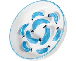 Kattenvoederschaal van keramiek met langzame voeding - Schattige labyrintvormige voerplaat voor droog en nat voedsel - Vaatwasserbestendig - 16cm W x 3cm H - 200ml - Blauw - Ideaal voor katten en kittens