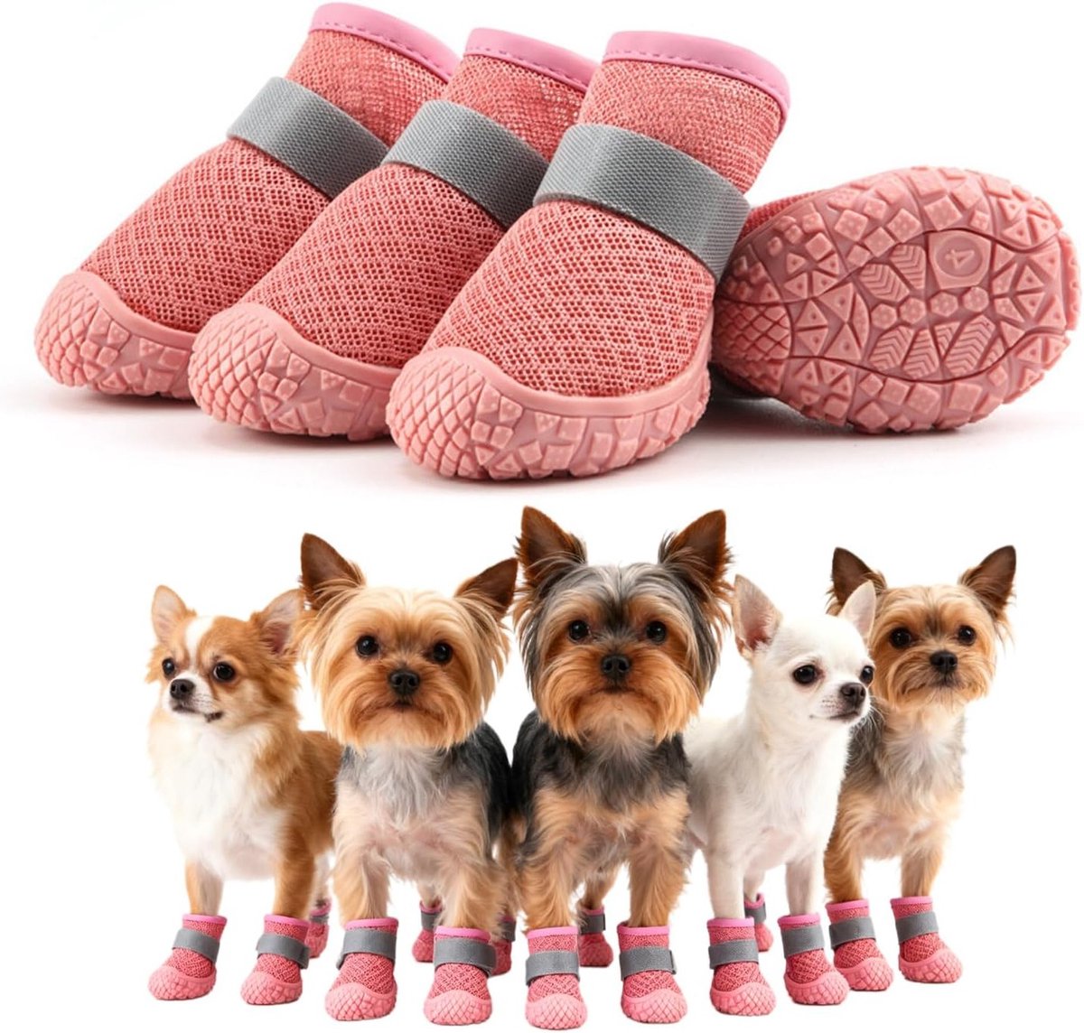 Set van 4 hondenlaarzen, antislip hondenbotten voor gewonde poten, ademende en verstelbare beschermers voor kleine en middelgrote honden, ideaal voor buitengebruik en bescherming tegen kou