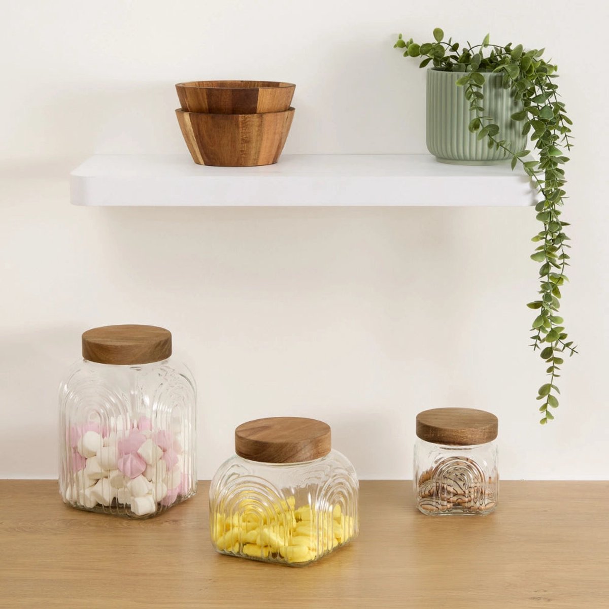 Decoratieve glazen voorraadpot 4 liter Acacia deksel Five® - Hout - Luchtdicht | Met deksel
