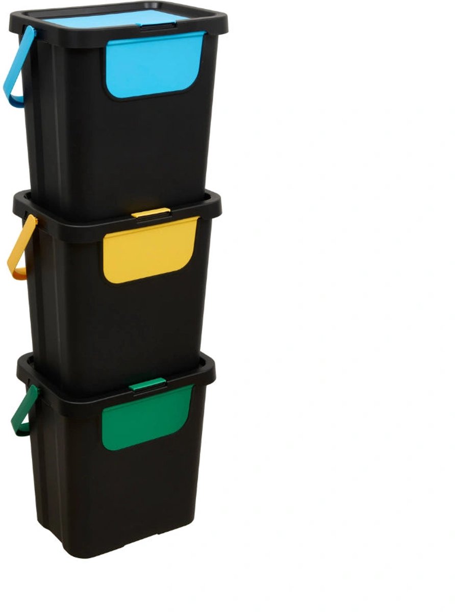 Prullenbak afvalscheiding 3x 24 liter Five® - Zwart - Stapelbaar