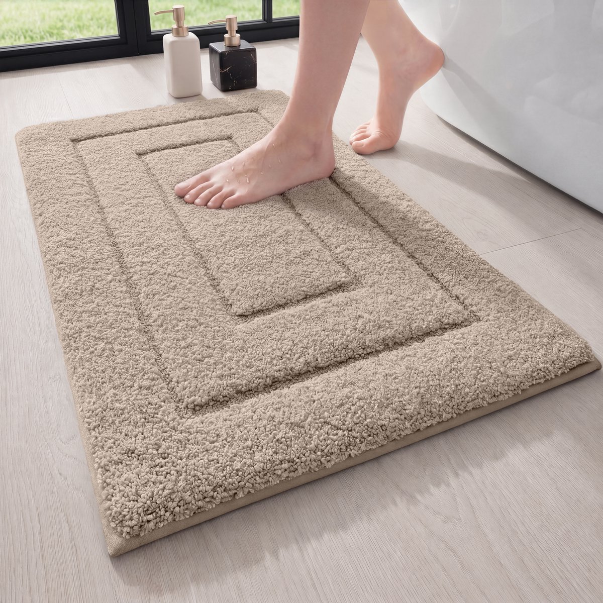 MAESON Badmat 40x60 cm - Antislip & Waterbestendig - Douchemat voor Badkamer - Beige - Geschikt voor Douche & Bad