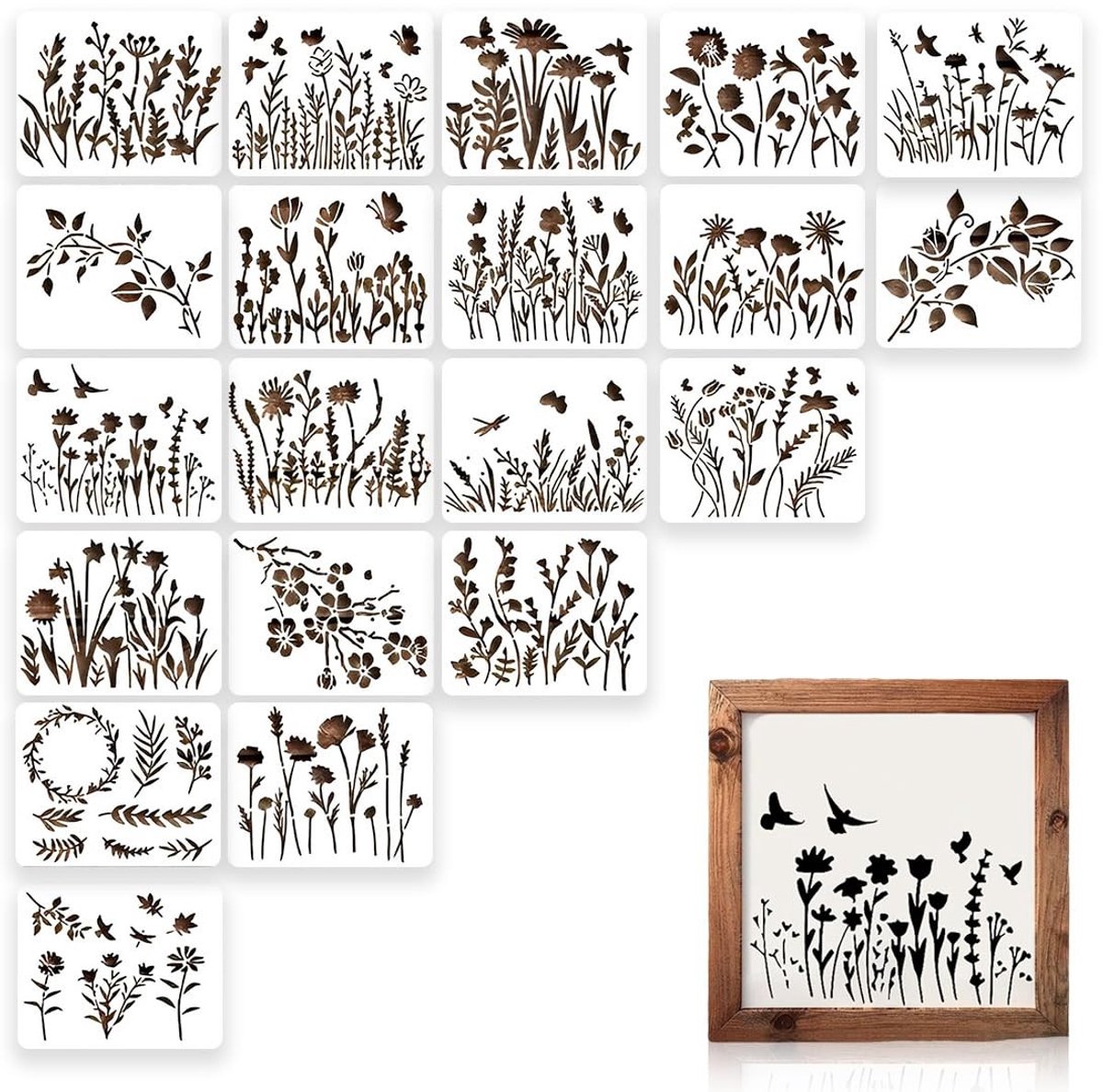 Dailygoods - Dailygoody - Wilde Bloemsjablonen - Stencils voor Bloemenschilderen - Herbruikbaar en Duurzaam - 15 x 12 cm - Creatieve Projecten - Geschikt voor Hout