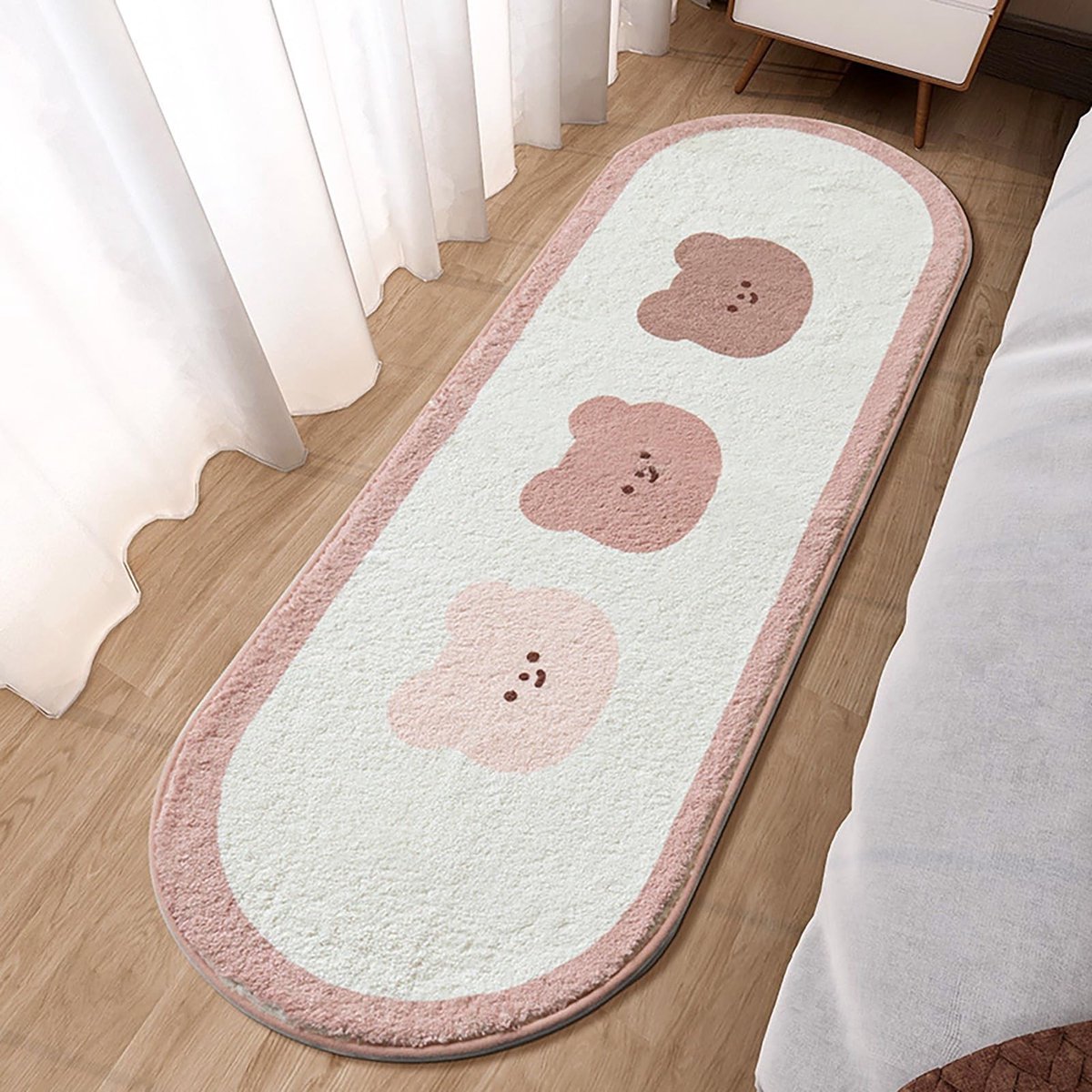 Dailygoods - Dailygoody - Ovaal Vloerkleed met Cartoon Design van Konijn en Beer - Antislip, Zacht en Absorberend voor Kinderen