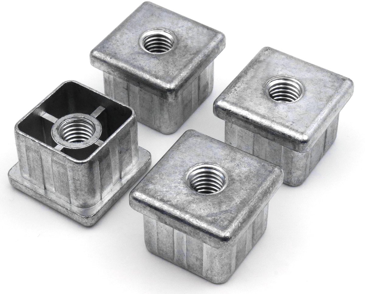 Dailygoods - Dailygoody - Schroefdraadstop - Voetdoppen - Verstelstop - Zink - Insteekbus voor vierkante buizen - Draagvermogen tot 800 kg