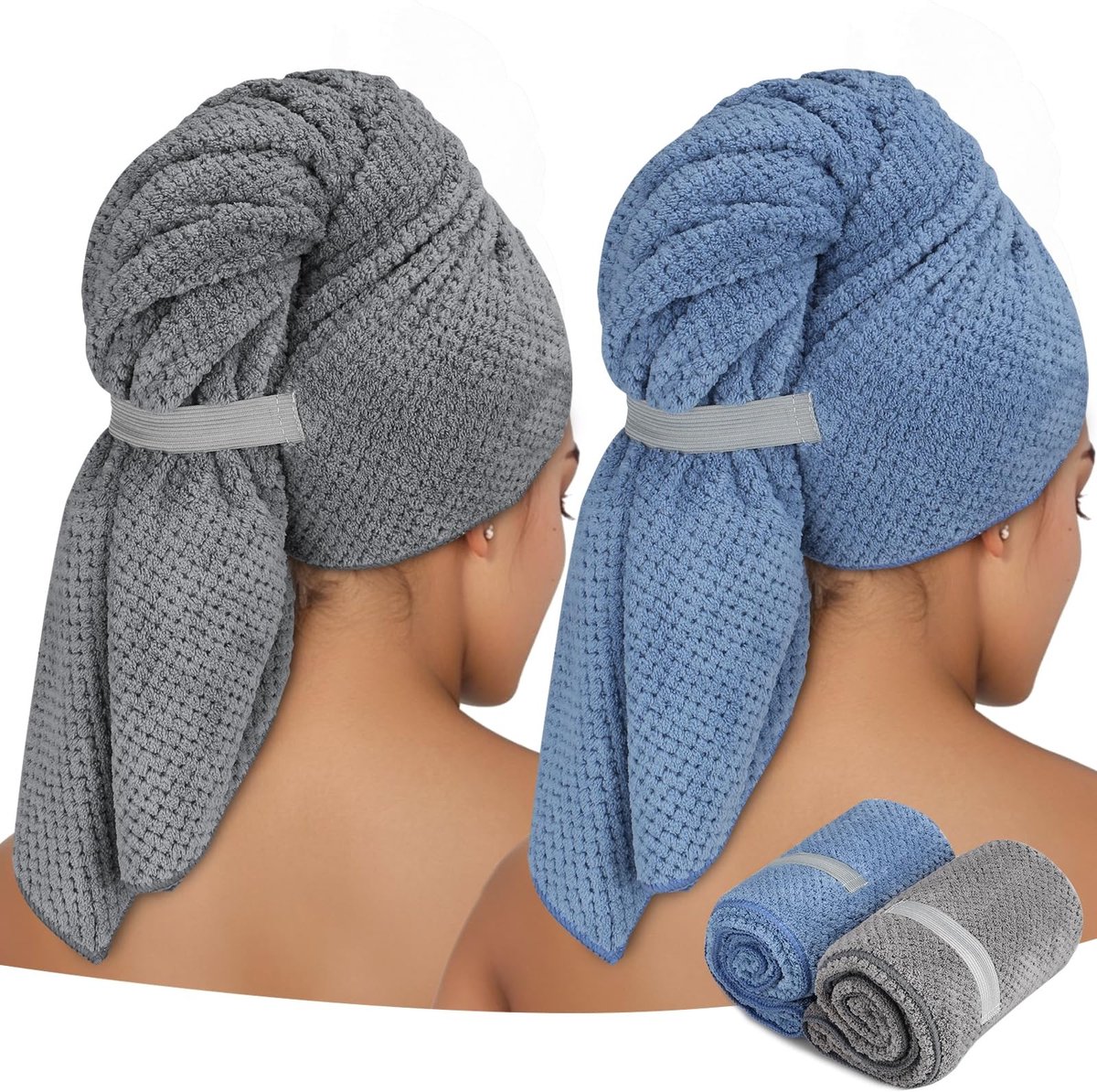 Dailygoods - Dailygoody - Microvezel haarhanddoek wrap - Sneldrogend - Blauw - Super absorberend - Handdoek voor lang haar - Geschikt voor vrouwen en meisjes