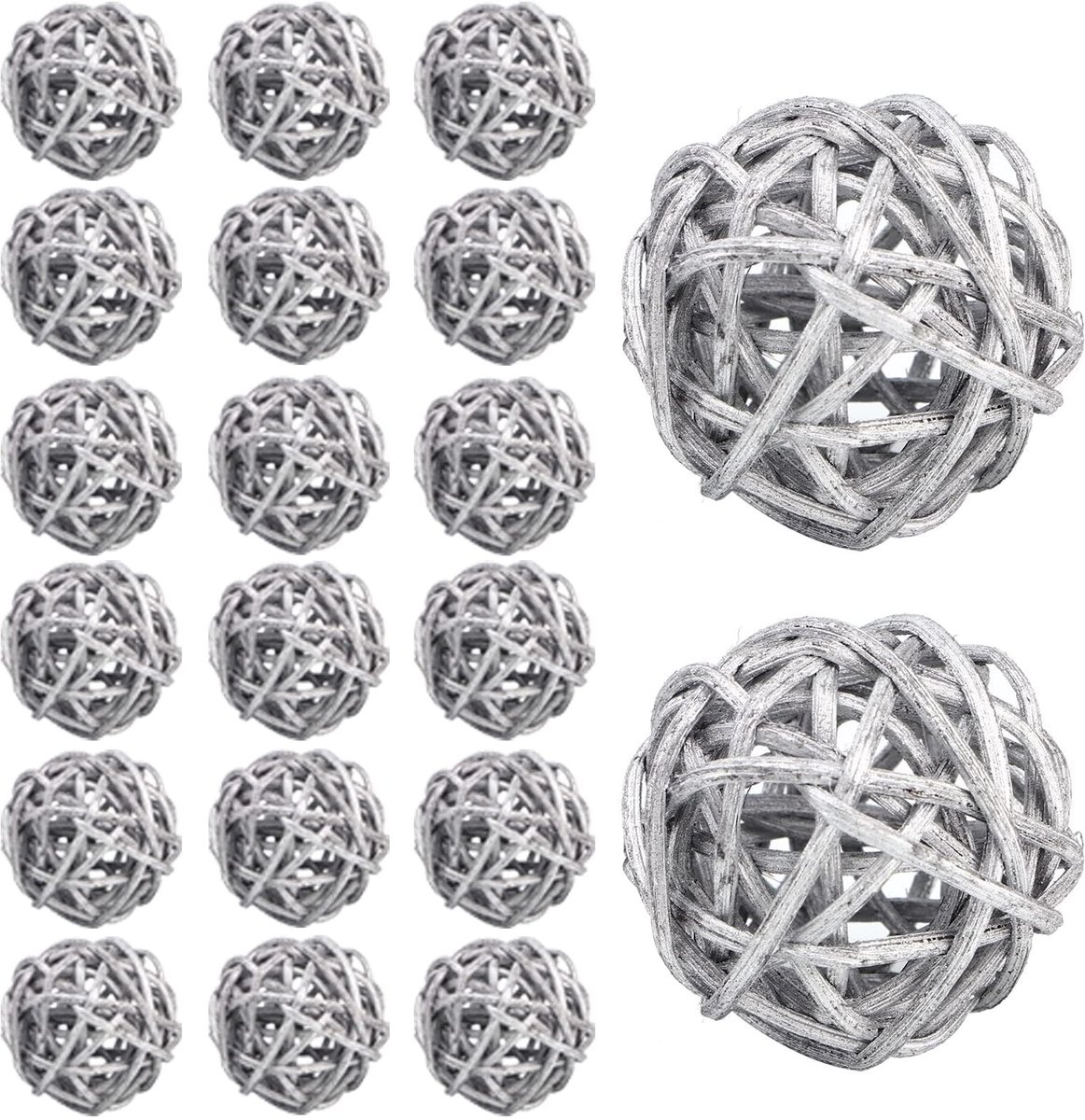 Dailygoods - Dailygoody - Decoratieve Ballen - Rotan Ballen - Duurzaam en Herbruikbaar - Zilver - Vaas Filler - Perfect voor Bruiloft en Kerstdecoratie