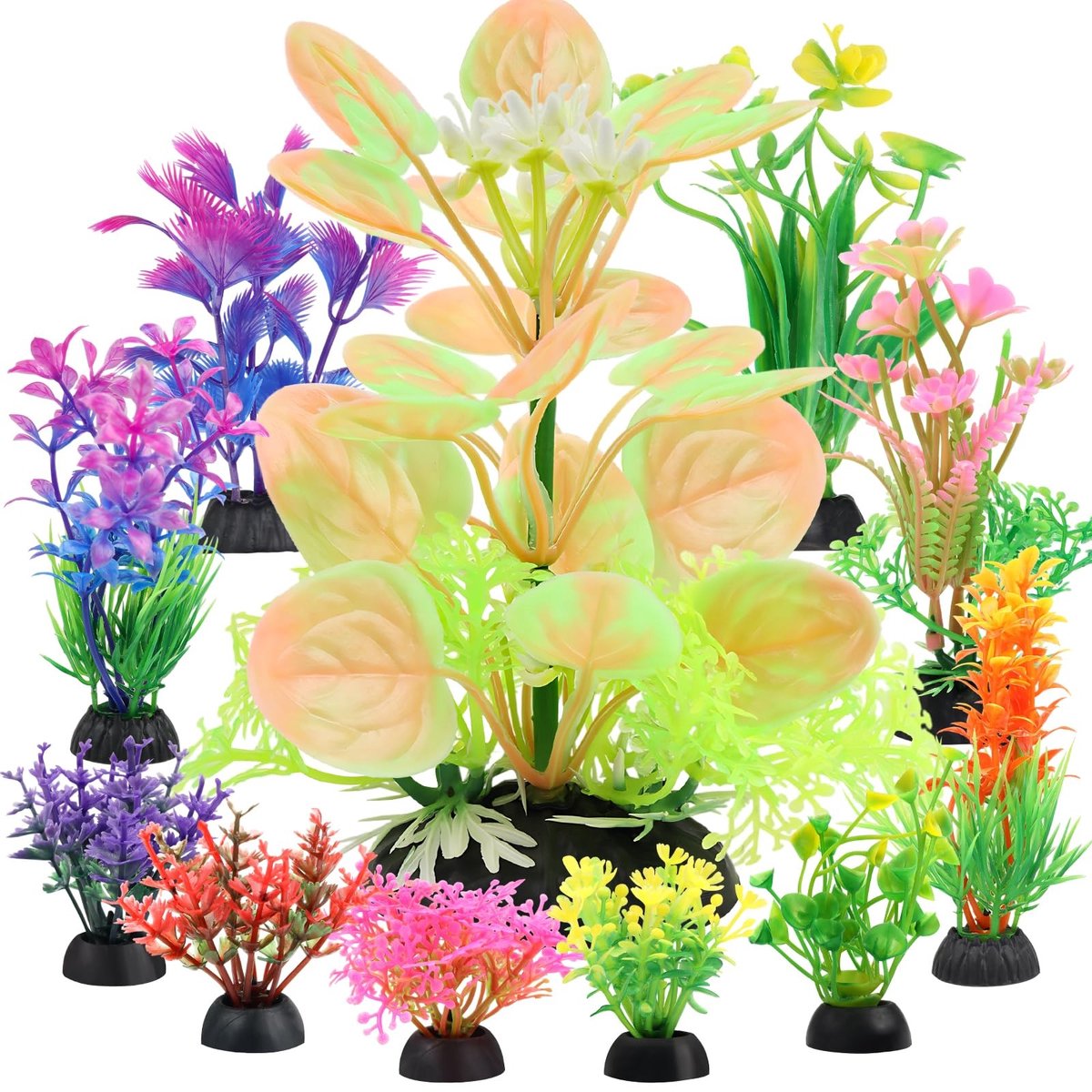 Dailygoody - Aquariumplanten - Kunstmatige aquariumdecoratie - Kleurrijke aquariumaccessoires - 11 stuks - Veilig voor vissen - Geschikt voor bin