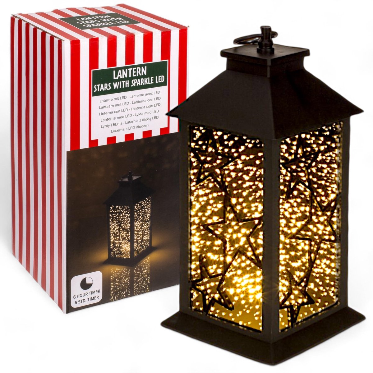 Dailygoody - OmGoods - Dailygoody - Lantaarn - LED - Betoverend design - Zwart/Zilver - Binnenverlichting - Decoratief - 32 x 15 x 14 cm