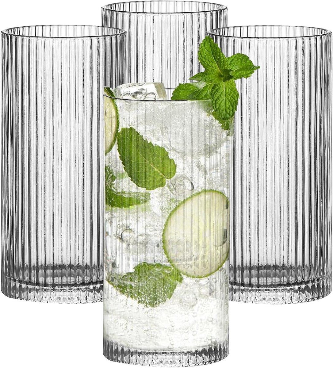 Set van 4 Elegante Longdrinkglazen 360 ml: Perfect voor Koffie, Thee, Sap en Cocktails