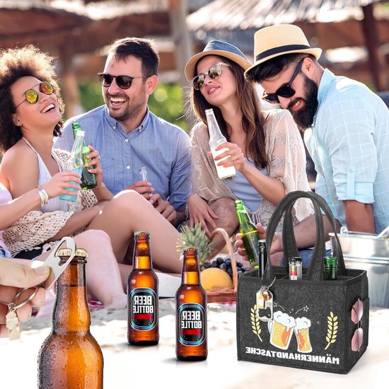 Grappige Handtas voor Mannen, Bier Tote Bag, Flessendrager voor 6 Flessen, Perfecte Cadeaus voor Bierliefhebbers, Met Flesopener en Viltmateriaal — afbeelding 5