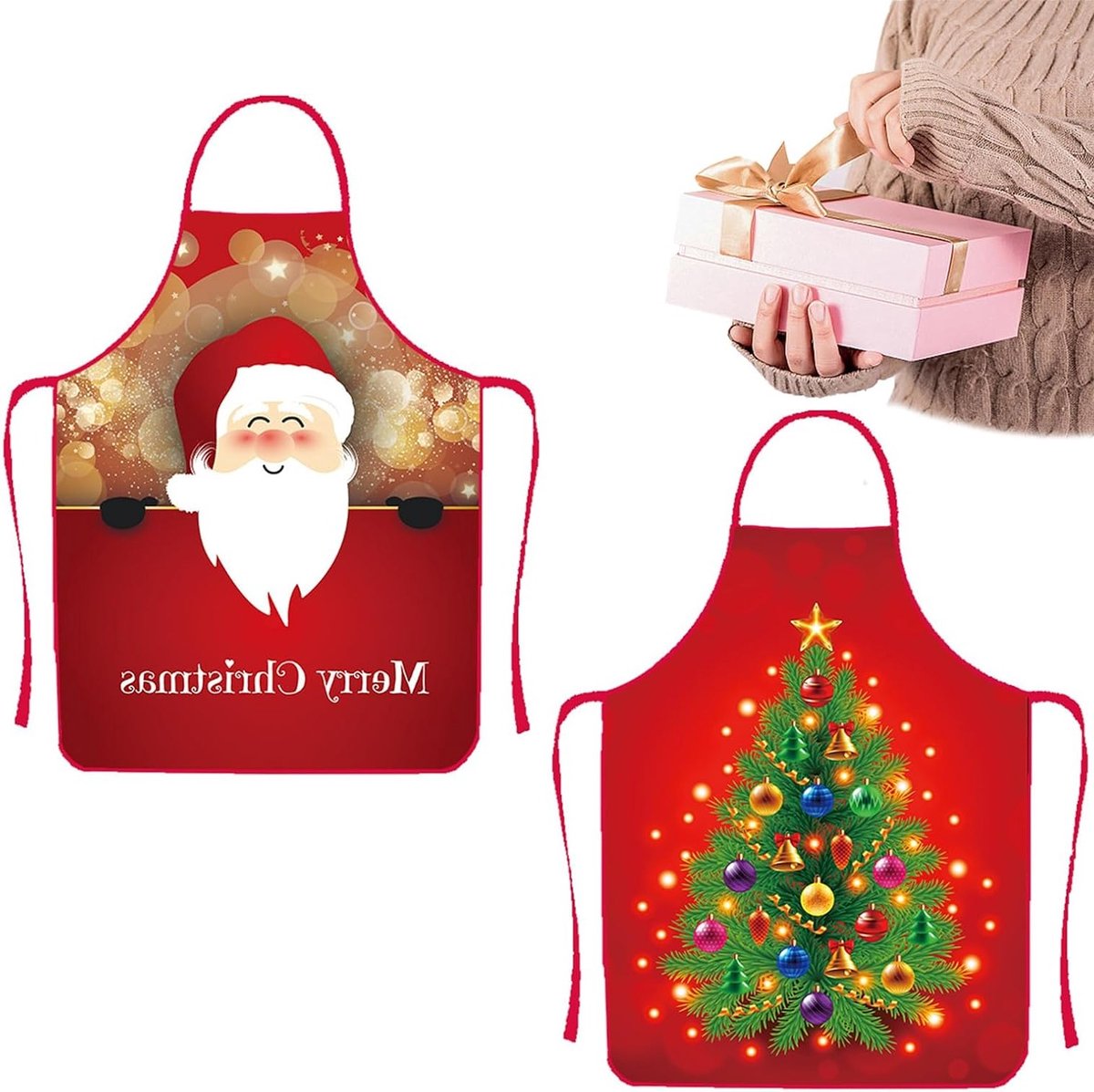 Kerstdiner Schort Set van 2 - Grappige Keuken Schorten voor Koken en Bakken - Perfect als Kerstcadeau en voor Feestelijke Gelegenheden