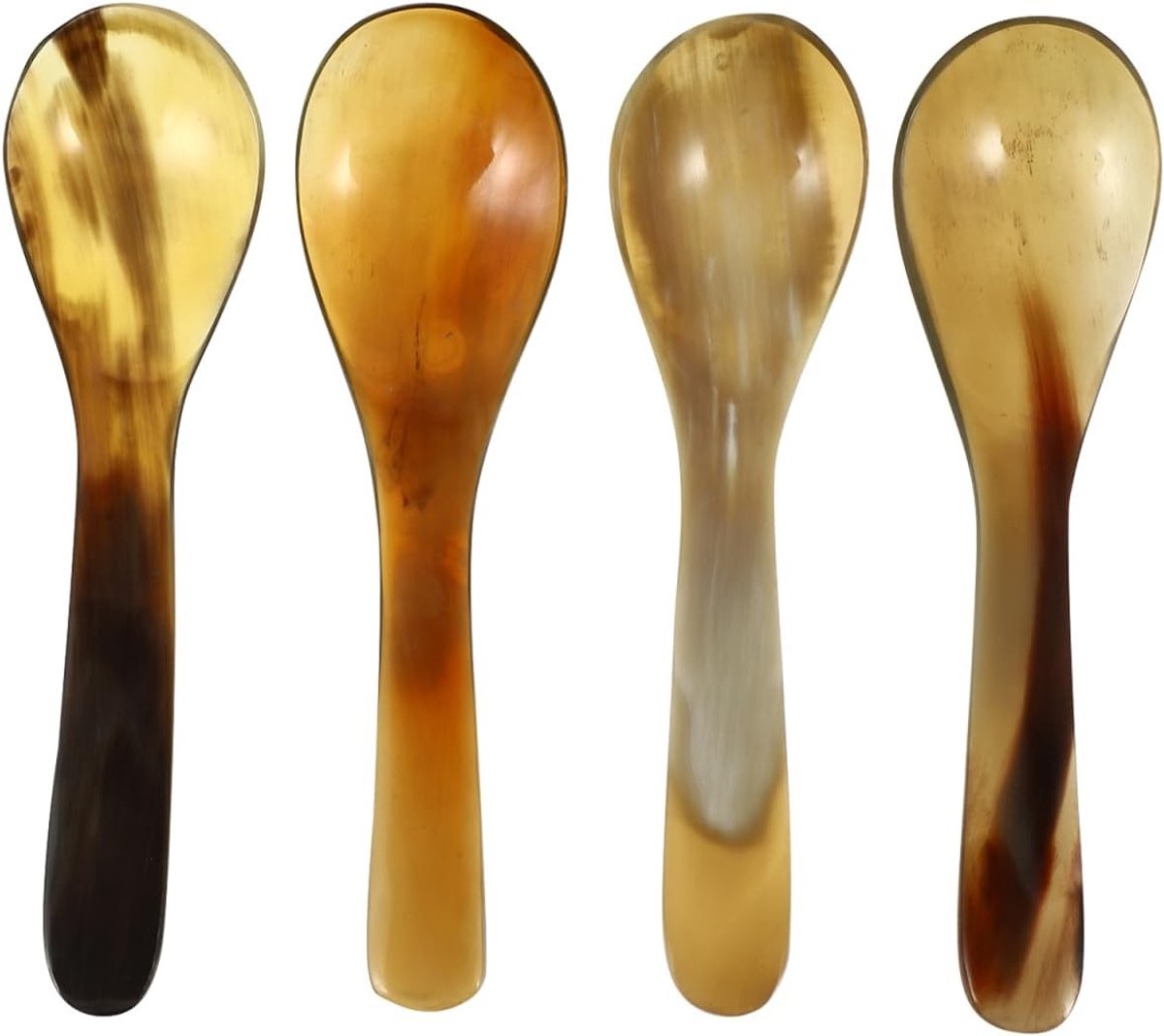 Natuurlijke Ossenhoorn Koffielepels - Set van 4 Grote Soeplepels voor Taart, Dessert en IJscreme Mixen