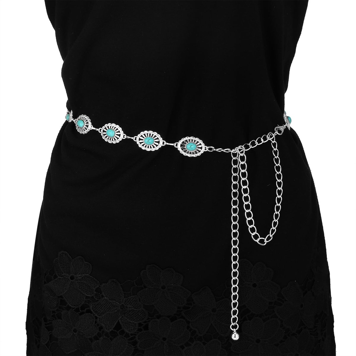 Dailygoods - Dailygoody - Kettingen Taille Riem - Bohemian Stijl - Unieke Accessoire - Turquoise Inlays - Voor Jurken en Jeans - Dames