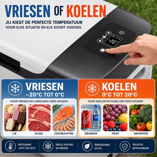 Celestul - Coolbox - Koelbox 15L - Elektrische Coolbox - Draagbare mini koelkast - Draagbare Auto Vriezer 12/24Volt - Wit/Zwart — afbeelding 5