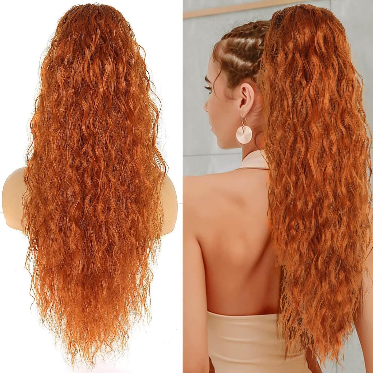 Ginger Ponytail Rood Krullend Haarstuk van 75 cm met Trekkoord voor Natuurlijke Wavy Curls en Clip-in Haarverlenging voor Afro Braid en Haarstijl