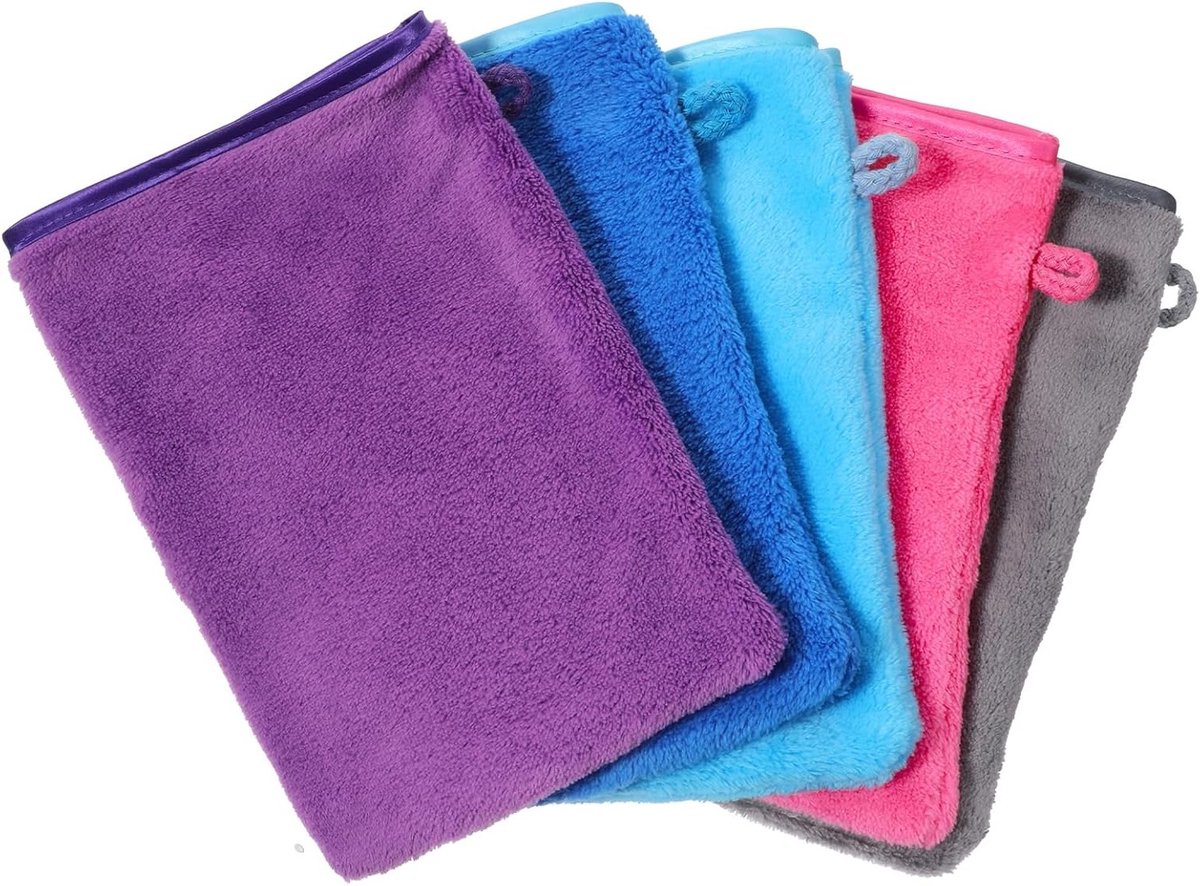 Set van 5 Microvezel Washandjes 20 x 15 cm voor Gezicht en Lichaam, Sterke Waterabsorptie, Make-up Verwijdering en Bad- en Gezichtsverzorging
