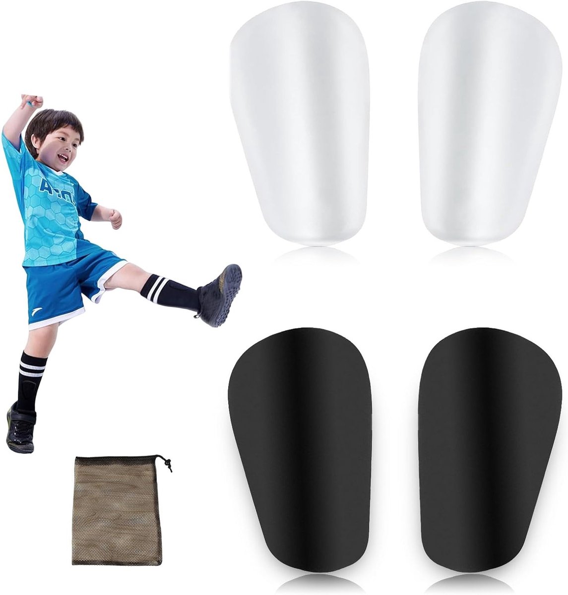 2 paar mini scheenbeschermers voor voetbal, kleine scheenbeschermers, dunne scheenpads met tas voor kinderen en volwassenen
