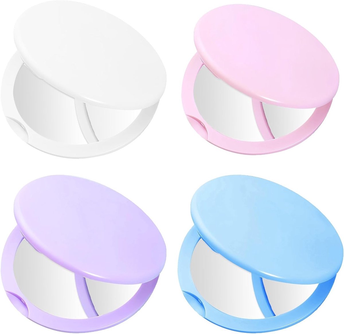 Set van 4 Reiskijkspiegels in Pasteltinten, Dubbelzijdige Opvouwbare Make-up Spiegels voor Dagelijks Gebruik en Reizen, Compact en Handig