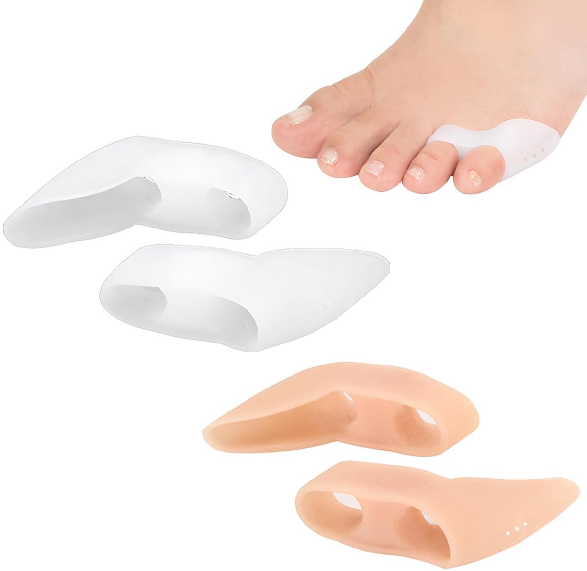 Kleine teenscheiders voor het corrigeren van kleine tenen, ideaal voor een betere teenuitlijning en comfort, verkrijgbaar in 2 kleuren