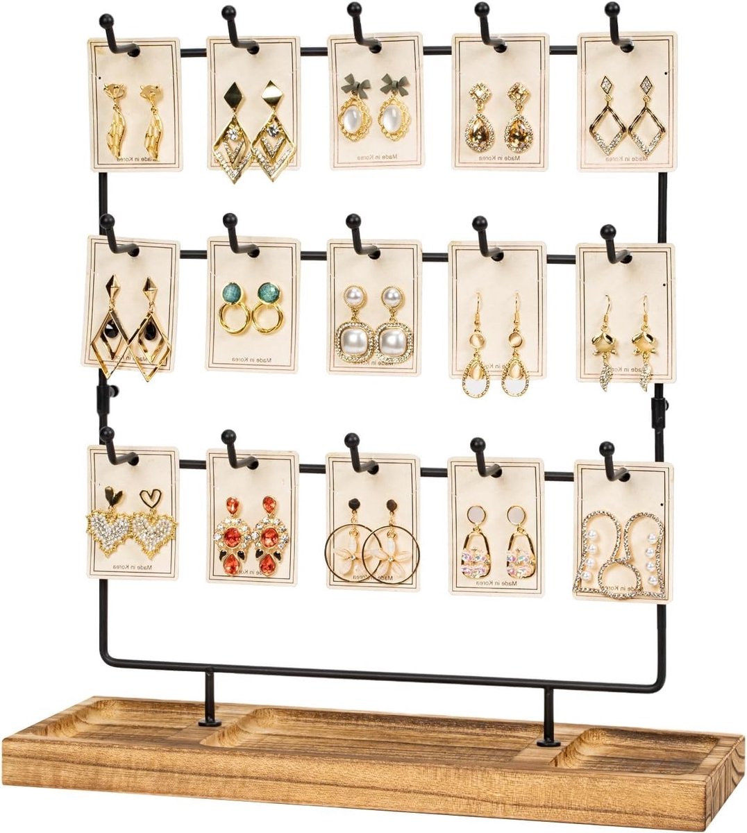 Houten Oorbellen Organizer met 15 Haakjes voor Oorbellen, Armbanden en Kettingen - Sieraden Display voor Vrouwen en Meisjes