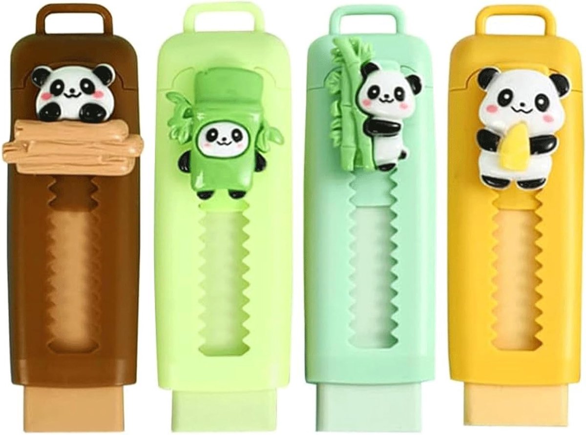 Set van 4 Uittrekbare Panda Gum - Perfect voor School, Kantoor en Creatief Gebruik