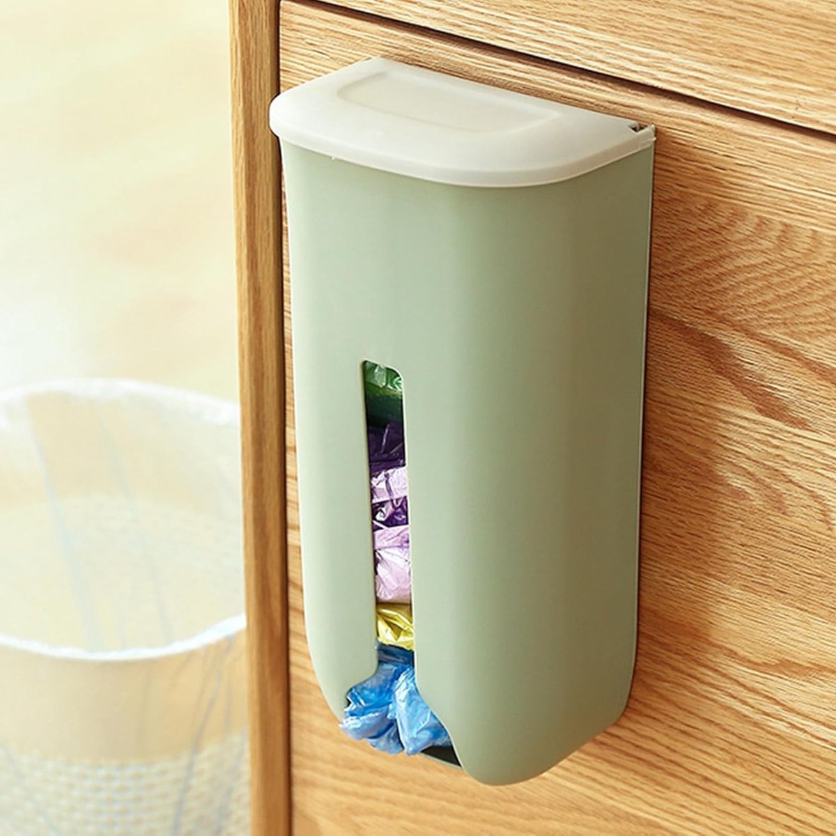 Praktische Tas Dispenser voor Gemakkelijke Opslag en Sortering van Plastic Tassen in Nordic Groen