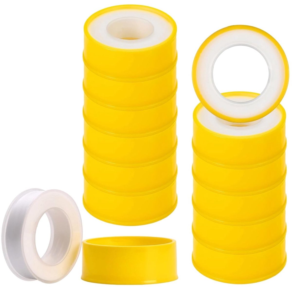 Set van 12 DVGW PTFE Teflon Tape, 15 mm x 12 m, Wit, voor Gas, Water en Verwarmingssystemen, Temperatuurbereik -60°C tot 240°C, Dichtingstape voor Schroefdraad en Sanitair