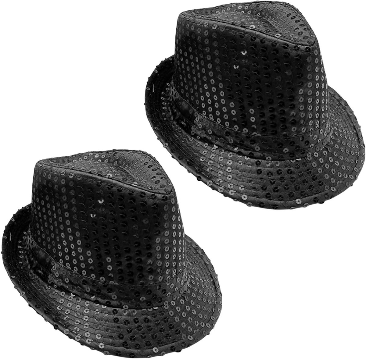2 Stuks Pailletten Bowler Hoed voor Western Jazz Dans, Fancy Dress en Disco Hip Hop, Shiny Cowboy Fedora voor Optredens en Halloween Cosplay Evenementen