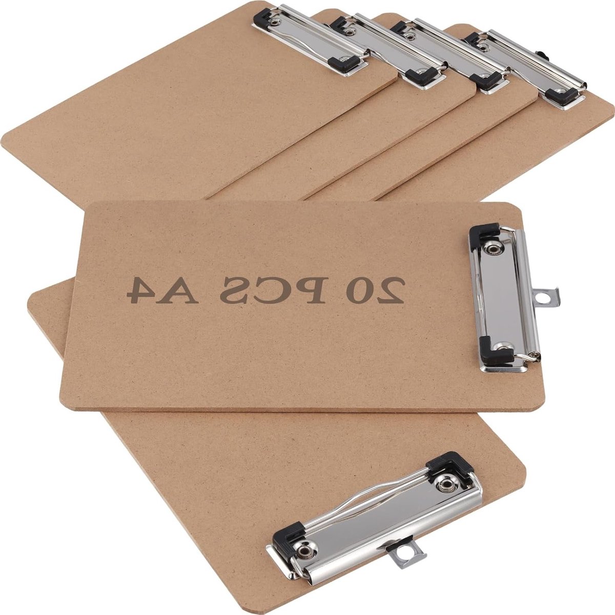 20 Stuks A4 Clipboards van Hardboard, Bruine Clipboards met Ophanghaak en Stevige Metalen Clip voor Kantoor, Restaurant en Thuisgebruik