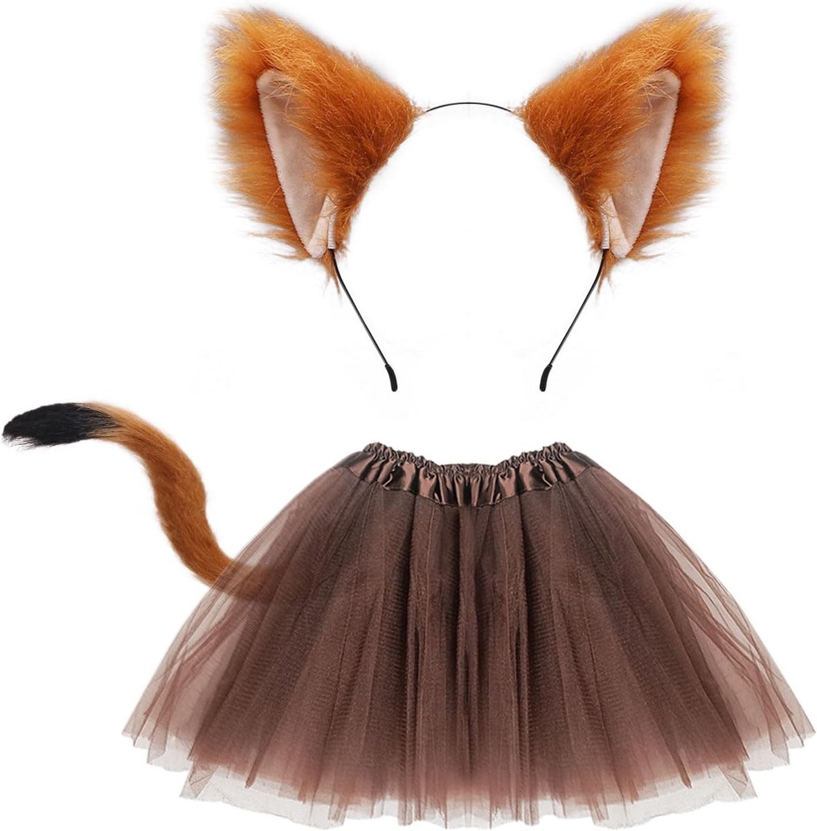 3-delige Fox Kostuum Set met Kunstmatige Fox Oren, Staart en Tutu Rok voor Volwassenen en Kinderen, Perfect voor Cosplay, Halloween en Theatervoorstellingen