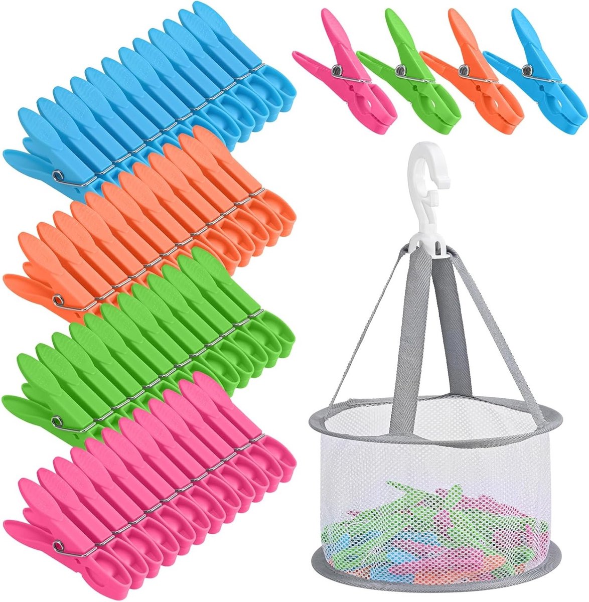48 Stuks Kledingknijpers in Kleur, Winddichte Plastic Klemmen voor Waslijnen en Sokken, Ideaal voor Buitengebruik en Organisatie
