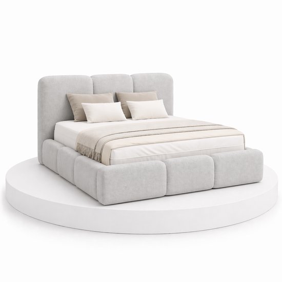 Japandi Bed Hikari - 160x220 Compleet - Boxspring met opbergruimte - Lichtgrijs - BalBedden
