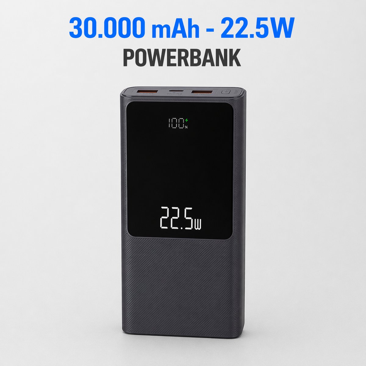 Powerbank 30.000 mAh – Snellader 22.5W – USB-C – Noodpakket – Geschikt voor Telefoon, Tablet – NL Handleiding — afbeelding 3