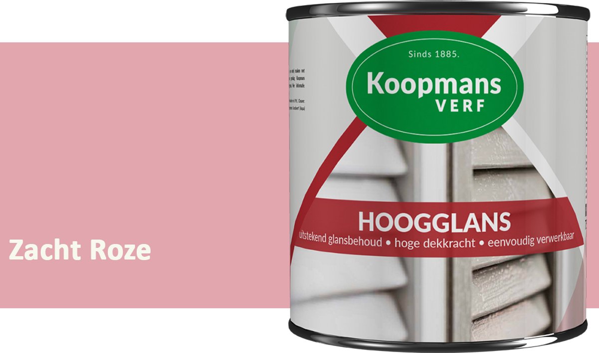 Koopmans Hoogglans Lakverf Binnen & Buiten – Voor Hout en Metaal – Krasvast – Hoge Dekkracht – Kozijnen, Deuren & Meubels – Zacht Roze – 375 ml