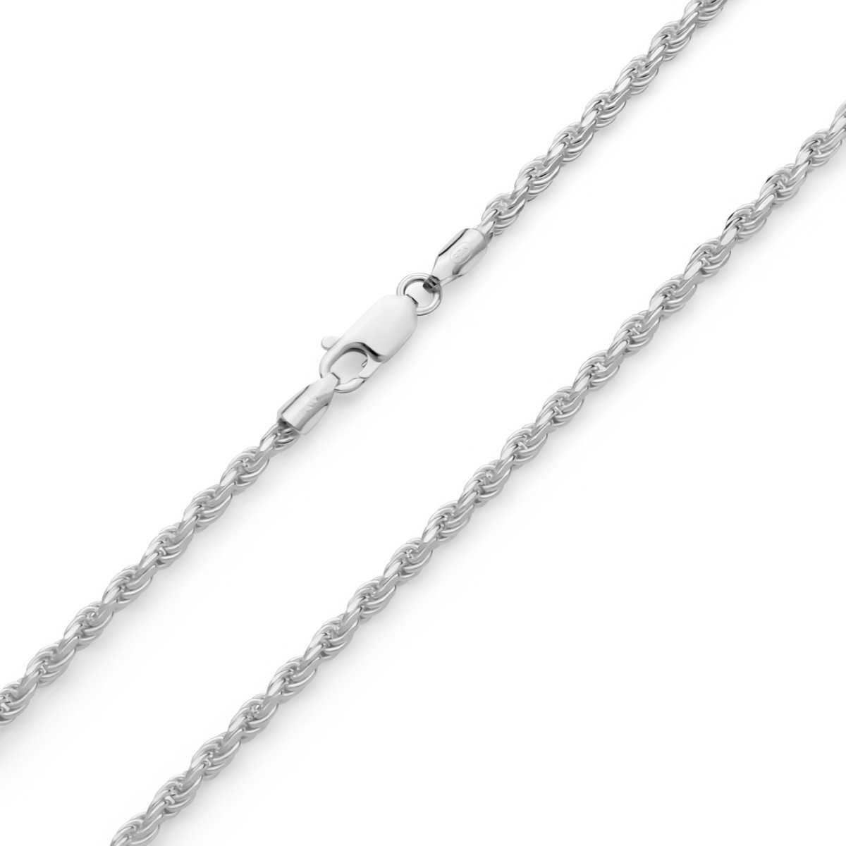 JUXE24-Koord ketting-rope chain-massief 925 zilver-3 mm breed-60 cm lang-15,5 gram-geslepen