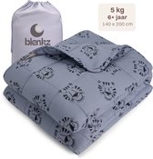 BLENKZ Verzwaringsdeken Kind 5kg – 140x200 – Tigerface Blue – Voor kinderen vanaf ±6 jaar en tieners – Verzwaringsdeken 1-persoons – Zwaartedeken