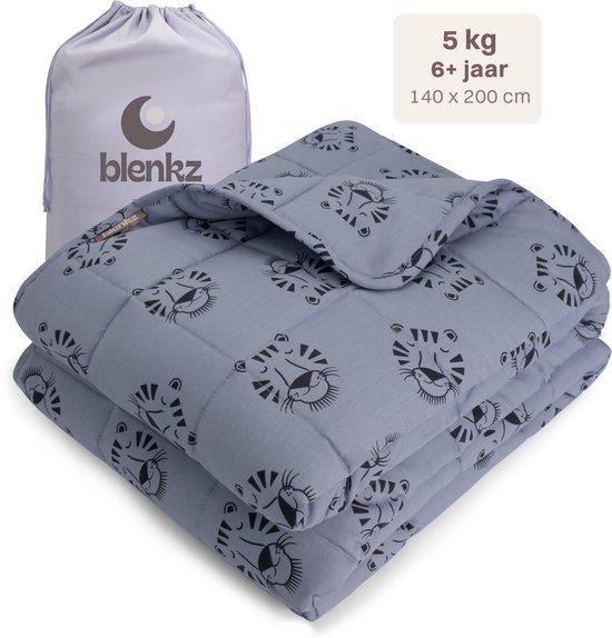BLENKZ - Couverture lestée 5kg - 140x200 - Tigerface Blue - couverture lestée 1 personne - Kids - Adolescents, jeunes adultes - couverture lestée - couvertures lestées